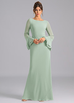 Azazie Leone Brautjungfernkleider Meerjungfrau-Linie Korsett Chiffon Kleid Agave image3