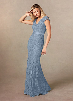 Azazie Janet Abiti per la Madre della Sposa Abito Sirena in Pizzo Blu Polveroso image2