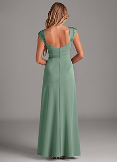 Azazie Laila At-home Try On Dresses Dusty Blue A-Line Pleated Stretch Satin Dress image2