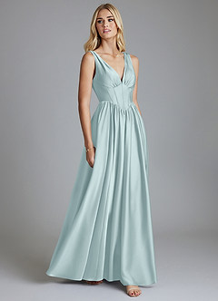 Azazie Delmie Robes de demoiselle d'honneur Robe Trapèze en Satin extensible Corset Brume image5