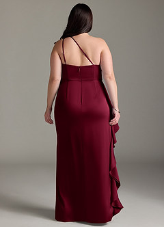 Azazie Latrice Bridesmaid Dresses Burgundy Sheath One Shoulder Cascading Ruffles Stretch Satin Dress image7