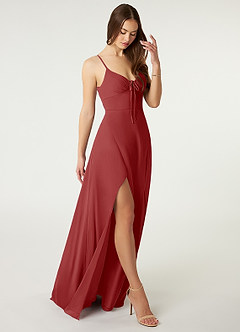 Azazie Minie Bridesmaid Dresses Rust A-Line Bow Chiffon Dress image1