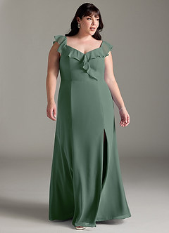 Azazie Sophie Brautjungfernkleider Wandelbar A-Linie Schulterfrei Chiffon Kleid Eukalyptus image9