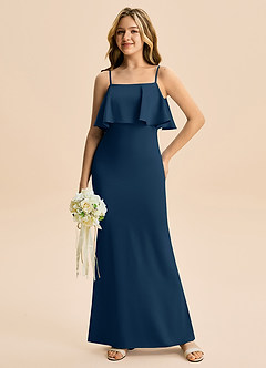 Azazie Galene Junior Dark Navy Mermaid Stretch Satin Dress image3