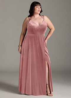 Azazie Sora Final Sale Terracotta A-Line Halter Bow Velvet Dress image11