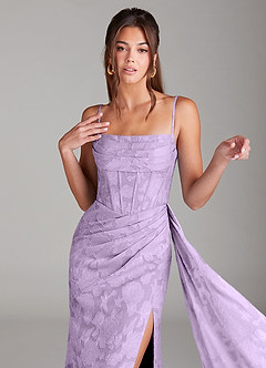 Azazie Denisa Bridesmaid Dresses Lilac Sheath Pleated Floral Burnout Dress image6