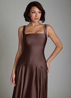 Azazie Reina Bridesmaid Dresses Ganache A-Line Pleated Stretch Satin Dress image3