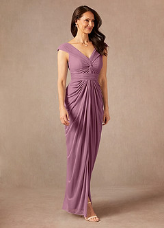Azazie Lisolette Mother of the Bride Dresses Vintage Mauve Sheath Pleated Mesh Dress image5