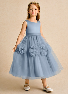 Azazie Vola Flower Girl Dresses Dusty Blue Ball-Gown Sleeveless Tulle Dress image3