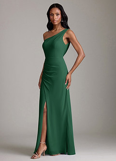 Azazie Madelyn Bridesmaid Dresses Dark Green Mermaid One Shoulder Chiffon Convertible Dress image6