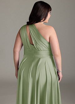 Azazie Charlize Bridesmaid Dresses Dusty Sage A-Line One Shoulder Stretch Satin Dress image16