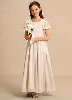 Azazie Joss Flower Girl Dresses White Alabaster A-Line with Sleeves Chiffon Dress image12