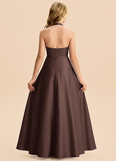 Azazie Kady Junior Robe Trapèze en Satin extensible Décolleté en cœur Ganache image2