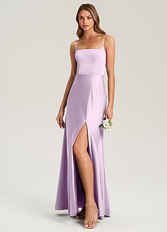 Azazie Lidia Bridesmaid Dresses Frosted Lilac Mermaid Side Slit Stretch Satin Dress image3