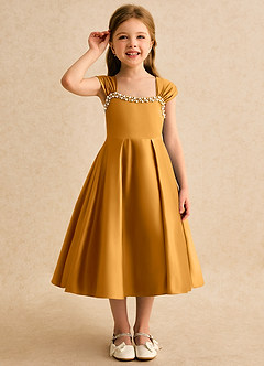 Azazie Yosemite Jurken voor bloemenmeisjes Baljurk Jurk van Mat Satijn Sweetheart Halslijn Boterbabbelaar image5