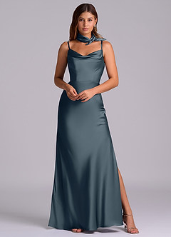 Azazie Yazmine Final Sale Dusty Sage Mermaid Pleated Stretch Satin Dress image6