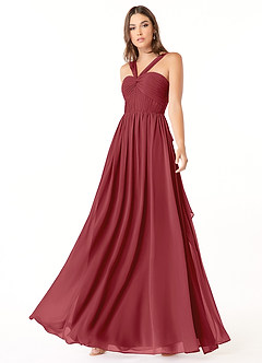 Azazie Dionne Bridesmaid Dresses Pomegranate A-Line Corset Chiffon Dress image4
