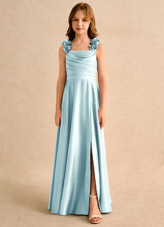 Azazie Rosita Girls Formal Blumenmädchenkleider A-Linie Plissee Matte Satin Kleid Seegrün image3