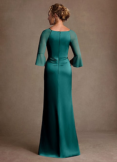 Azazie Nampa Moeder van de bruid jurken Kolom Jurk van Mesh Geplooid Pauw image3