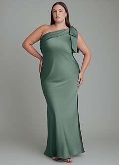 Azazie Yuanna Robes de demoiselle d'honneur Robe Sirène en Satin extensible Asymétrique Mousse De Mer image8