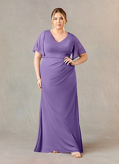 Azazie Selah Mother of the Bride Dresses Tahiti A-Line V-Neck ruched Mesh Dress image6