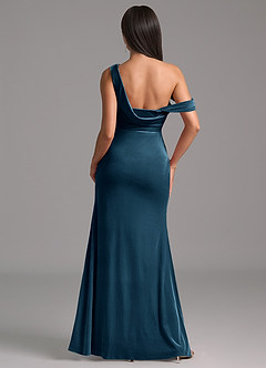 Azazie Madelyn Abiti da Damigella Abito Tubino in Velluto Monospalla Topazio Blu image6