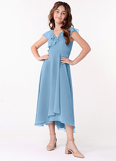 Azazie Posie Junior Steel Blue A-Line Ruched Chiffon Dress image1