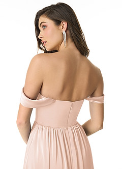 Azazie Morana Vestidos de damas de honor Vestido de Rosa Rubor de Satén Elástico de Corte en A Convertible con Vestidos sin tirantes image7