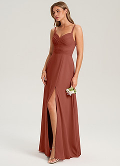 Azazie Terese Bridesmaid Dresses Auburn A-Line Pleated Chiffon Dress image7