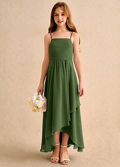 Azazie Twilight Dance Girls Formal Blumenmädchenkleider A-Linie Plissee Chiffon Kleid Olivgrün image3