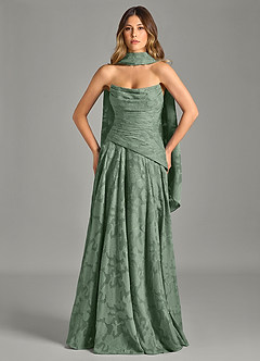 Azazie Gabriela Robes de demoiselle d'honneur Robe Trapèze en Blumen-Burnout Sans bretelles Matcha image4