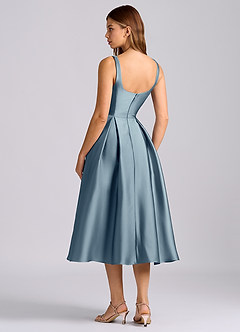 Azazie Amalie Bridesmaid Dresses Dusty Blue A-Line Pleated Stretch Satin Dress image5