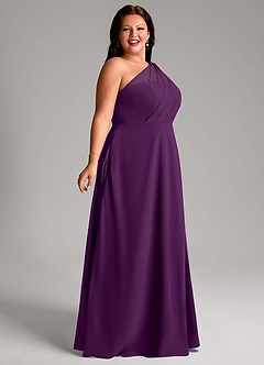 Azazie Phaedra Bridesmaid Dresses Grape A-Line One Shoulder Chiffon Dress image3