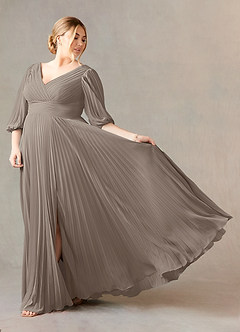 Azazie Zahara Mother of the Bride Dresses Taupe A-Line V-Neck Pleated Chiffon Dress image9