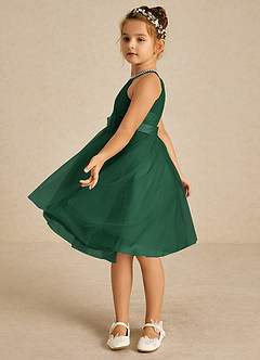 Azazie Honey Flower Girl Dresses Dark Green A-Line Beaded Matte Satin Dress image3