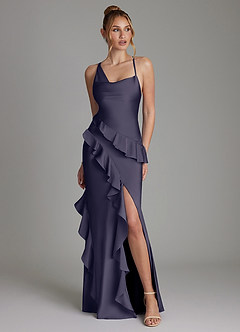 Azazie Jayda Bridesmaid Dresses Stormy A-Line Ruched Stretch Satin Dress image1