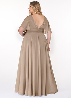 Azazie Pamela Bridesmaid Dresses Taupe A-Line V-Neck Pleated Chiffon Dress image7