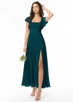 Azazie Bondi Bridesmaid Dresses Pine A-Line Ruched Chiffon Dress image1