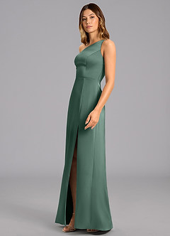 Azazie Feby Bridesmaid Dresses Eucalyptus A-Line One Shoulder Stretch Satin Dress image5