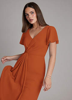 Azazie Kaya Bridesmaid Dresses Cinnamon A-Line Pleated Chiffon Dress image4
