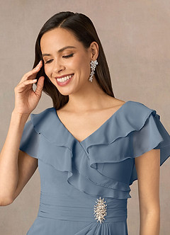 Azazie Snapdragon Mother of the Bride Dresses Twilight A-Line V-Neck Ruched Chiffon Dress image3