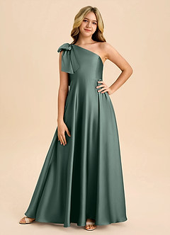 Azazie Penguin Junior Abito A-Line in Raso Elasticizzato Fiocco Muschio Marino image3