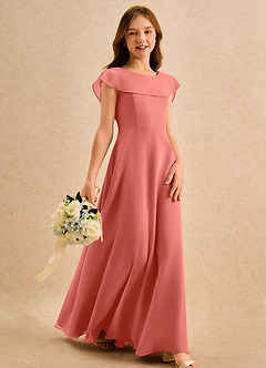 Azazie Kittie Girls Formal Jurken voor bloemenmeisjes A-lijn Jurk van Chiffon Zalm Roze image4