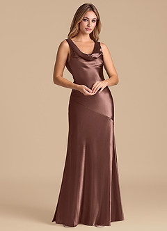 Azazie Rylina Probar vestidos en casa Vestido de Azul Polvoriento de Satén Metálico de Corte Sirena image4