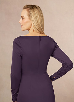 Azazie Risa Mother of the Bride Dresses Plum Mermaid V-Neck Pleated Mesh Dress image5
