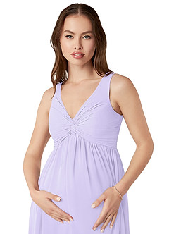 Azazie Yetta Maternity Bridesmaid Dresses A-Line V-Neck Gathered Chiffon Floor-Length Dress image6