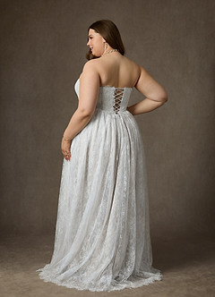 Azazie Lorena 웨딩드레스 A라인 스트랩리스 레이스 스윕 트레인 드레스 image9