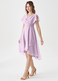 Azazie Graciela Junior Frosted Lilac A-Line Pleated Chiffon Dress image4