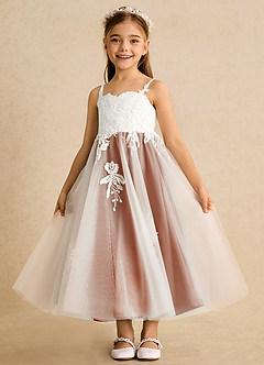 Azazie Coraline Flower Girl Dresses Ivory Burnt Orange A-Line Lace Dress image4