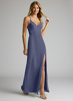 Azazie Becca Bridesmaid Dresses Stormy Sheath V-Neck Chiffon Dress image2